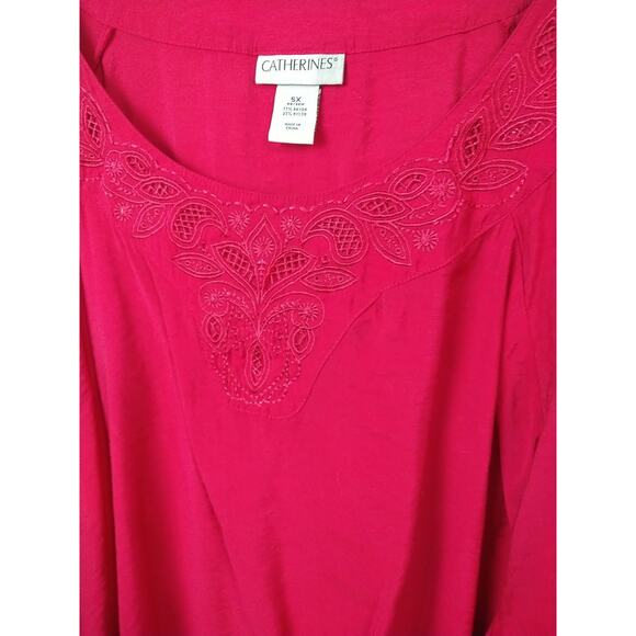 Catherines Woman 5X Pink Tunic Blouse 3/4 Sleeve Paisley Open Embroidery... - Picture 4 of 12
